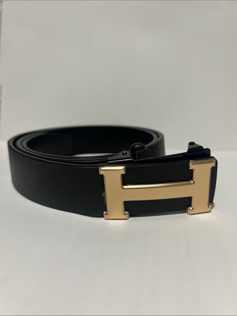 Hermes Black Leather Belt with Gold H Buckle